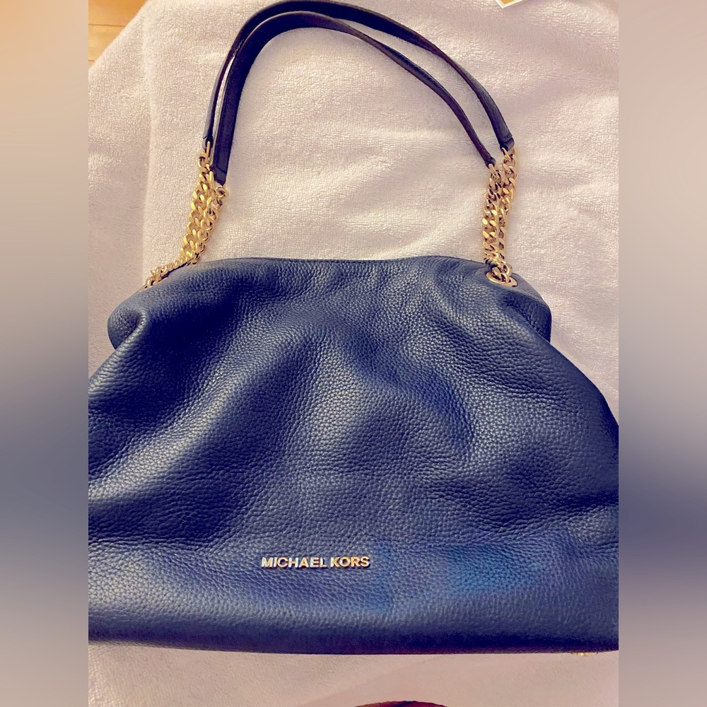 MICHAEL KORS PURSE JET SET SHOULDER TOTE BAG, DARK NAVY - EUC